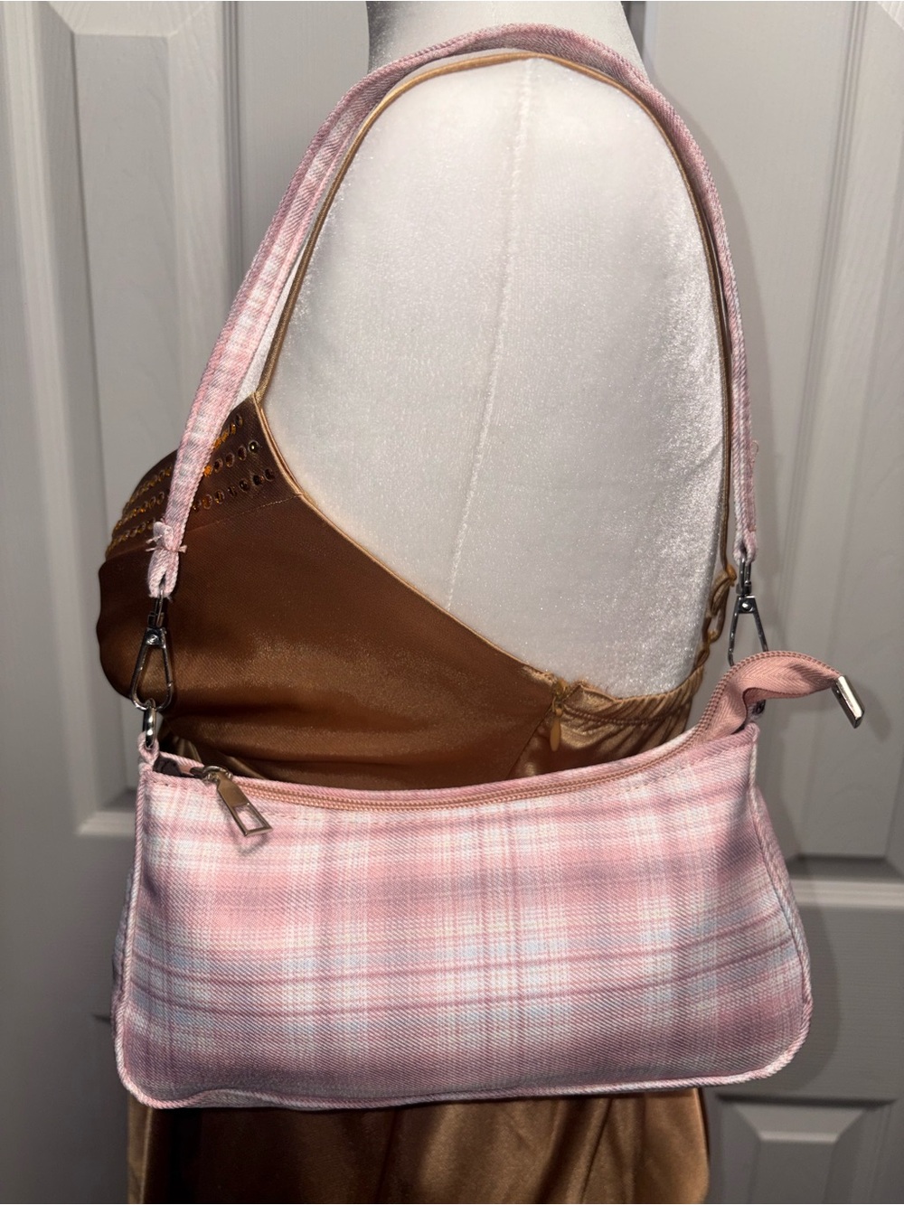 Y2K Pink Plaid Shoulder Bag - Women's Everyday Purse